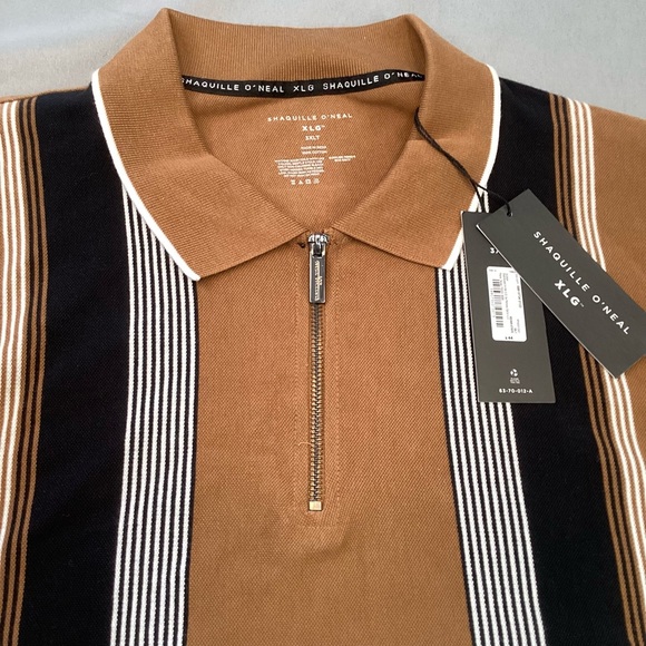 Shaquille O’Neal Mens 3XLT Big & Tall 1/4 Zip Polo Shirt Brown Black Striped NWT - Picture 2 of 8
